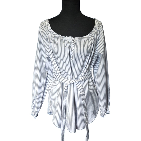 Rag & Bone NEW Sierra Off-Shoulder Striped Top Large NWOT Blue White Bohochic - Picture 2 of 8